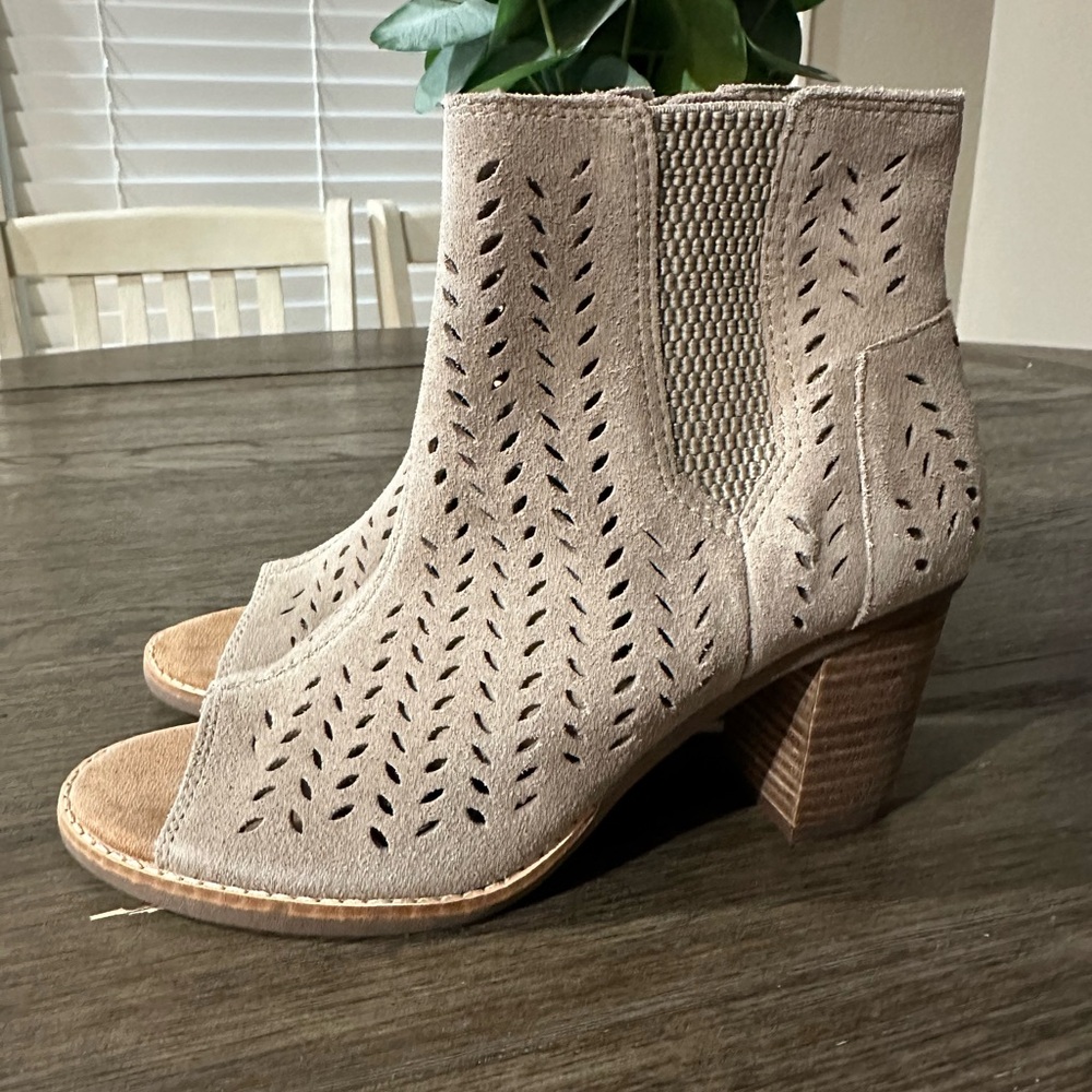 Toms Tan Ankle Booties with Perforated Design